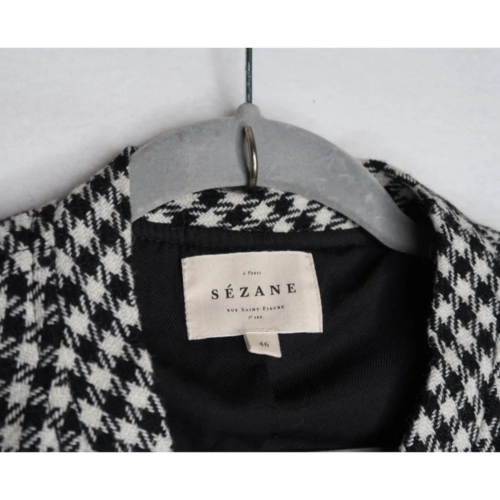 Sézane Houndstooth Wool Blend Snap Front Vest Jacket Womens Sz US 14 46 EU EUC - Picture 4 of 12